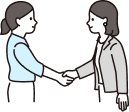 握手している女性社員のイラスト