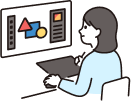 デザイン制作している女性社員のイラスト
